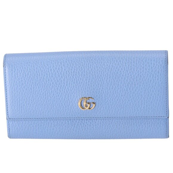 GUCCI GG Marmont Long Wallet 456116 Blue Leather - Picture 1 of 6